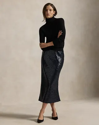 Sequined Stretch Mesh Skirt