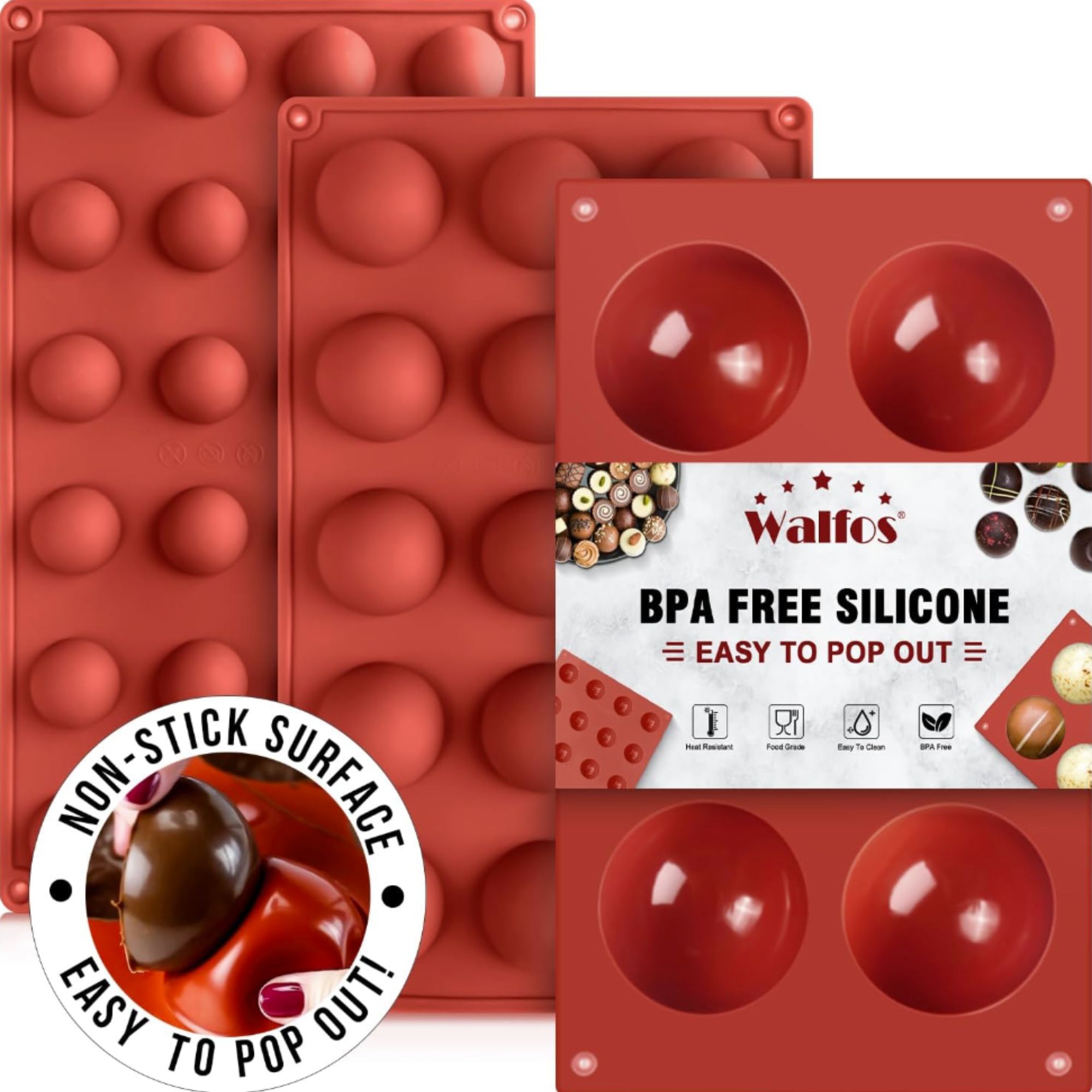 Set of three red silicone mold sheets for baking