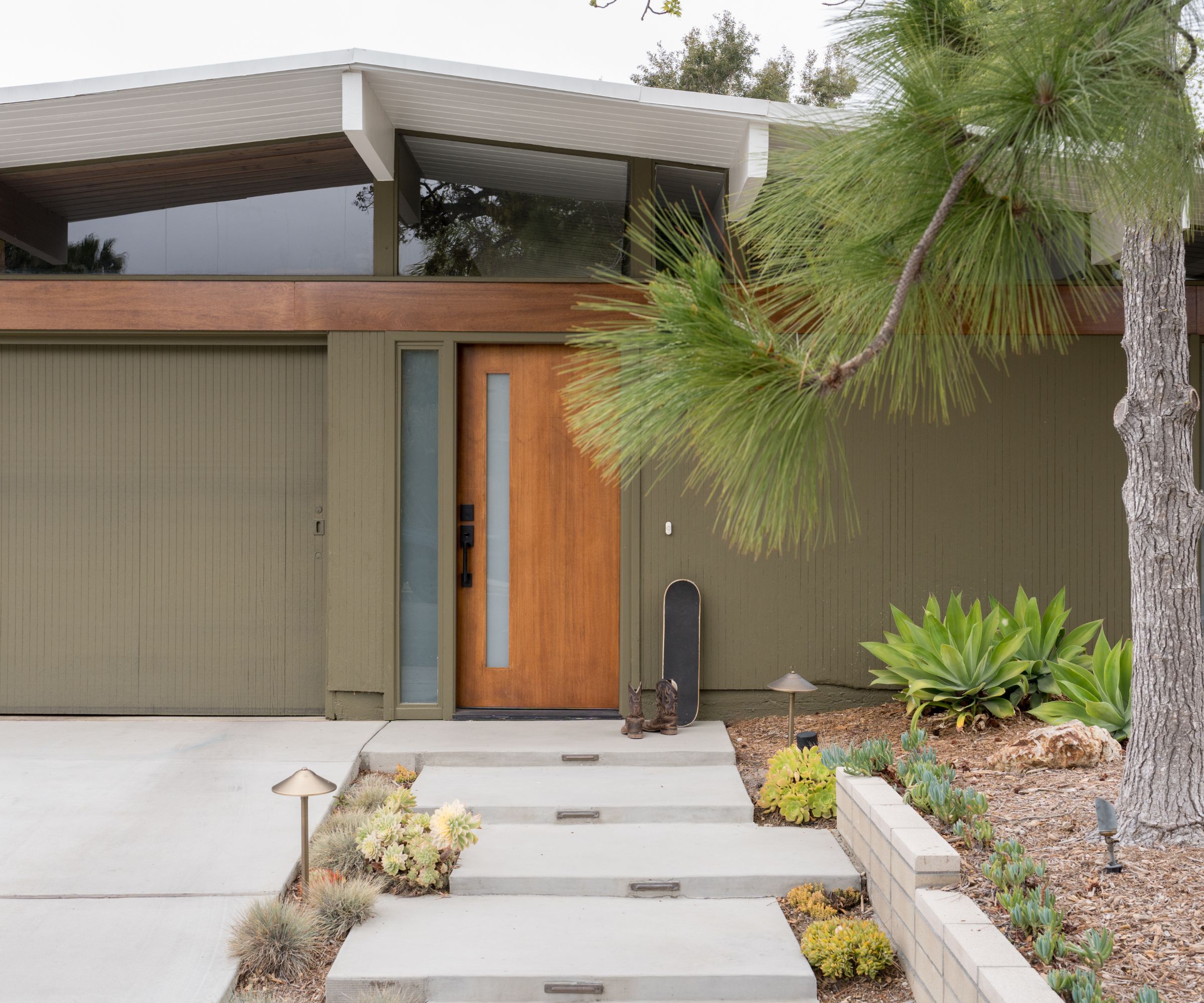 contemporary house exterior in olive green