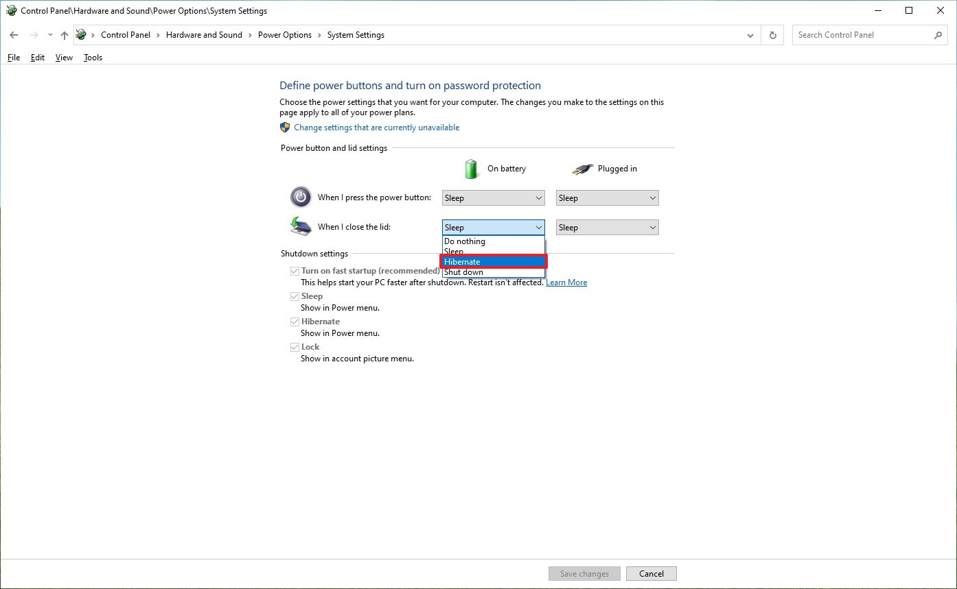 Windows 10 переходит в спящий режим при закрытии крышки