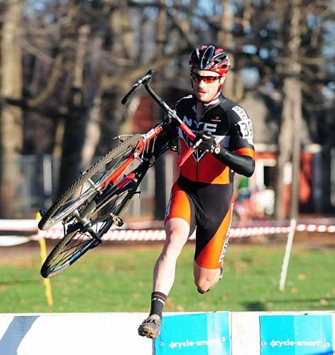 Andrew Crooks (NYC Velo) taking the barriers in stride.