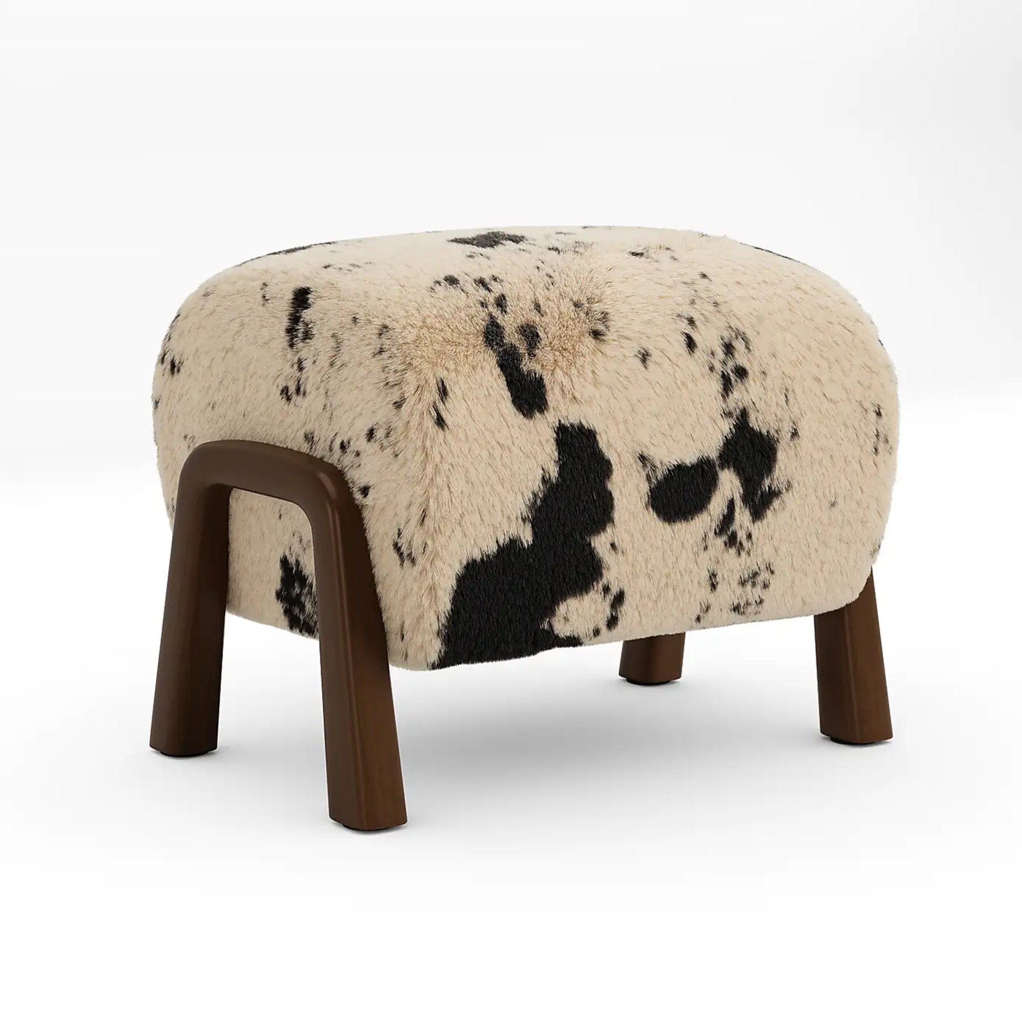 Dunelm Curved Cow Fur Wooden Accent Stool
