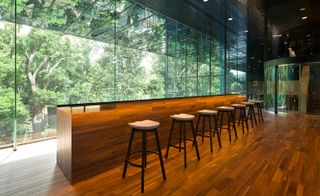 Nendo's Kenzo Tange offices and cafe interior 'Stream' flooring