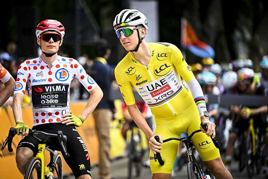 Slovenian Tadej Pogacar of UAE Team Emirates pictured ahead of the stage 20 of the 2025 Tour de France cycling race, from Nantua to Montpellier (185km), on Saturday 26 July 2025 in France. The 112th edition of the Tour de France starts on Saturday 5 July in Lille, France, and will finish in Paris, France on the 27th of July. BELGA PHOTO JASPER JACOBS (Photo by JASPER JACOBS / BELGA MAG / Belga via AFP)