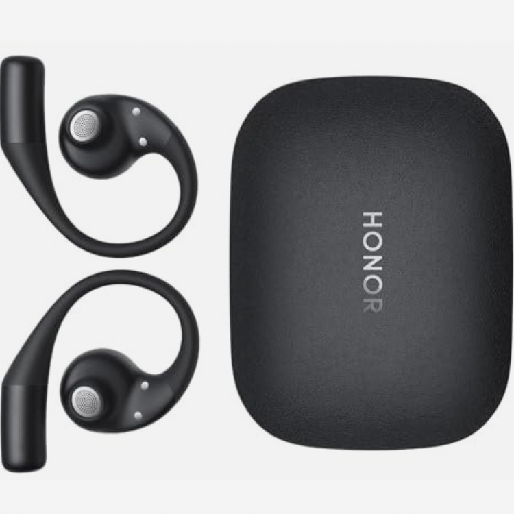 Honor Earbuds Open in black on white background
