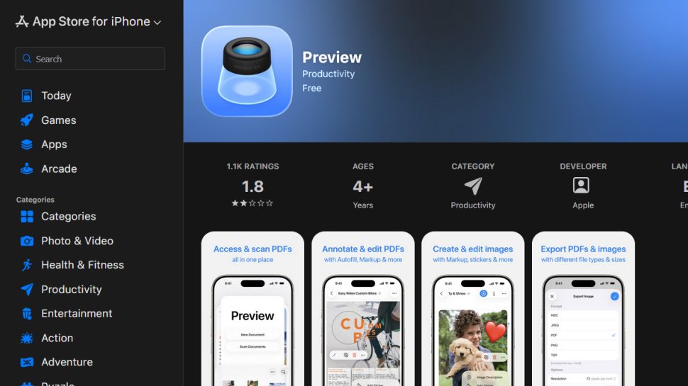 Apple Preview website screenshot (February 2026).