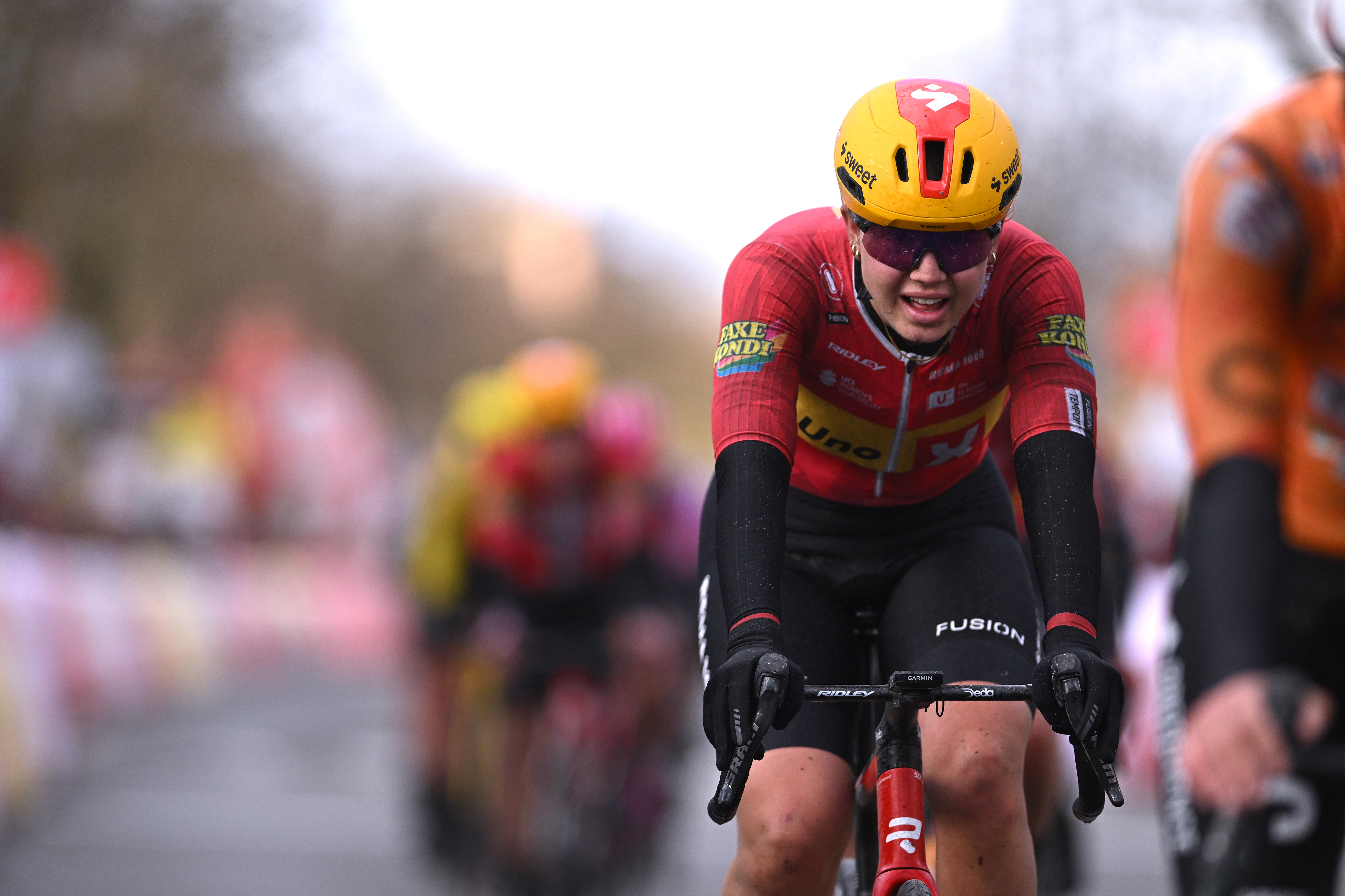 Kamilla Aasebo of Norway and Team Uno-X Mobility crosses the finish line during the 9th Ronde van Brugge