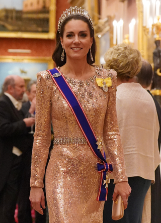 Catherine, Princess of Wales at an evening reception for members of the Diplomatic Corps at Buckingham Palace on December 5, 2023 in London, England