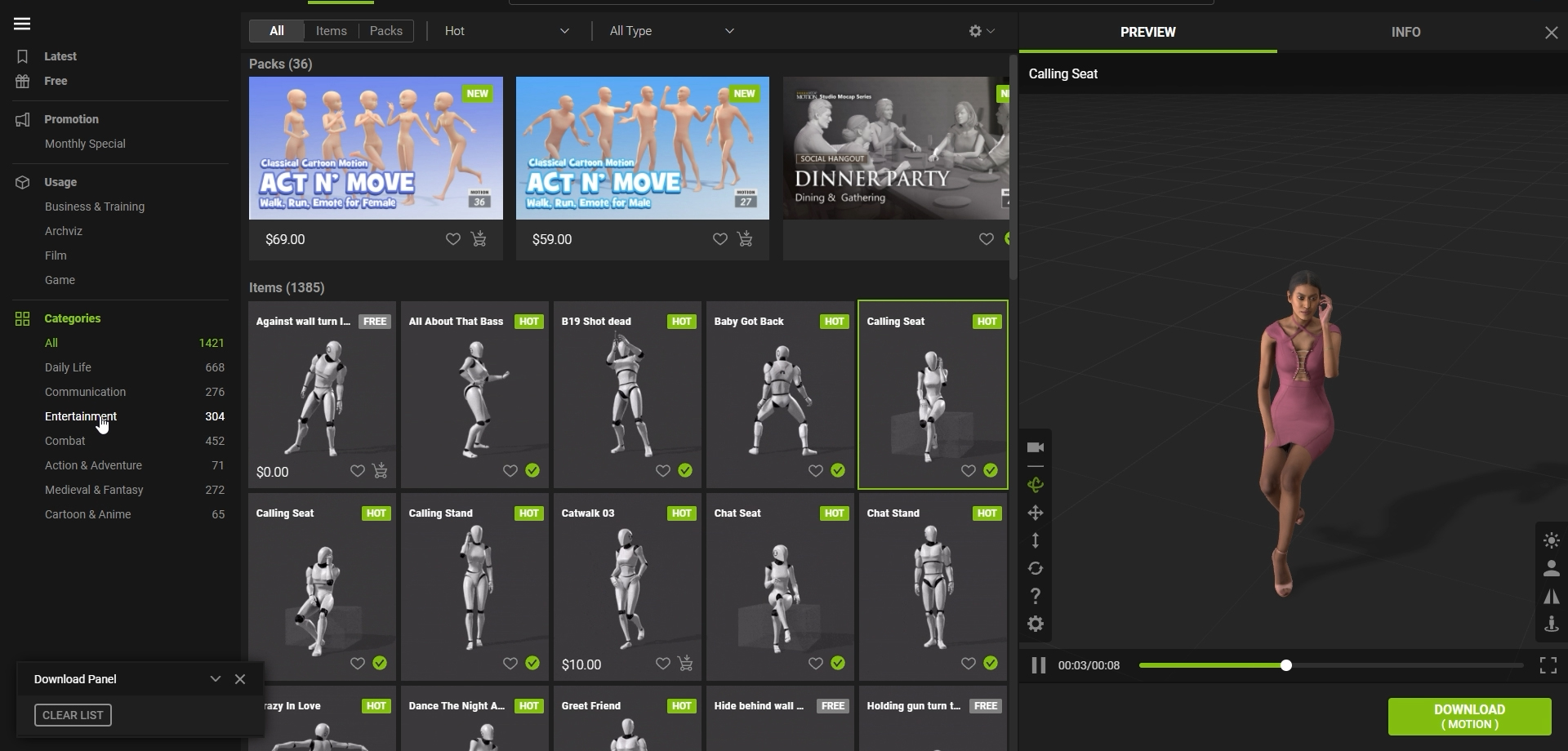3d characters inside ActorCore catalogue