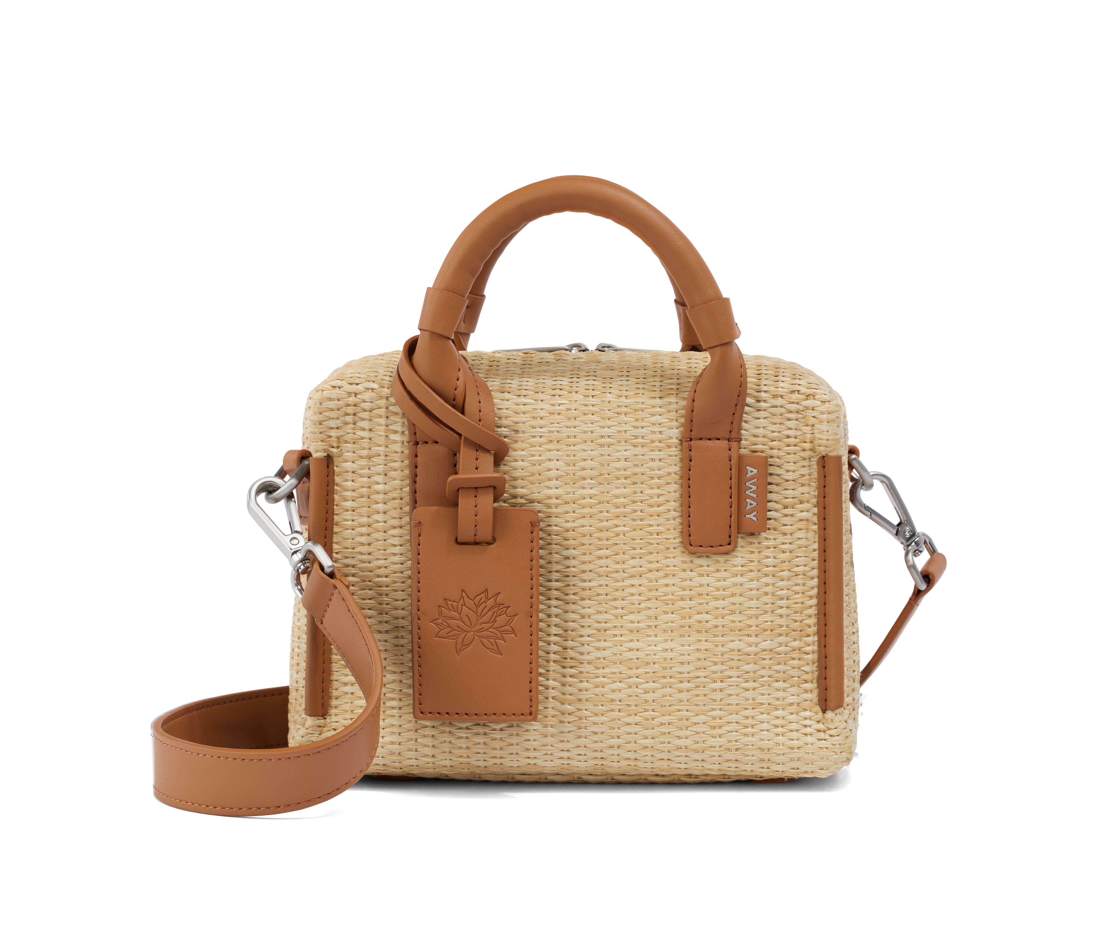 A raffia and leather small handbag.