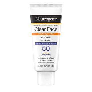 Neutrogena Clear Face Liquid Lotion Sunscreen for Acne-Prone Skin, Broad Spectrum Spf 50 Uva/uvb Protection, Oil-, Fragrance- & Oxybenzone-Free Facial Sunscreen, Non-Comedogenic, 3 Fl. Oz