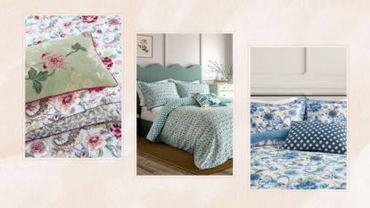  collage of three sets of the new English Heritage bedding at Marks and Spencer collection 