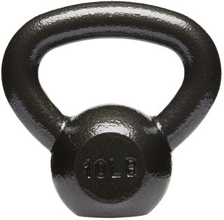 Amazon Basics 10lb cast-iron kettlebell on white background