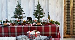 Christmas centrepiece ideas with mini trees with candy canes