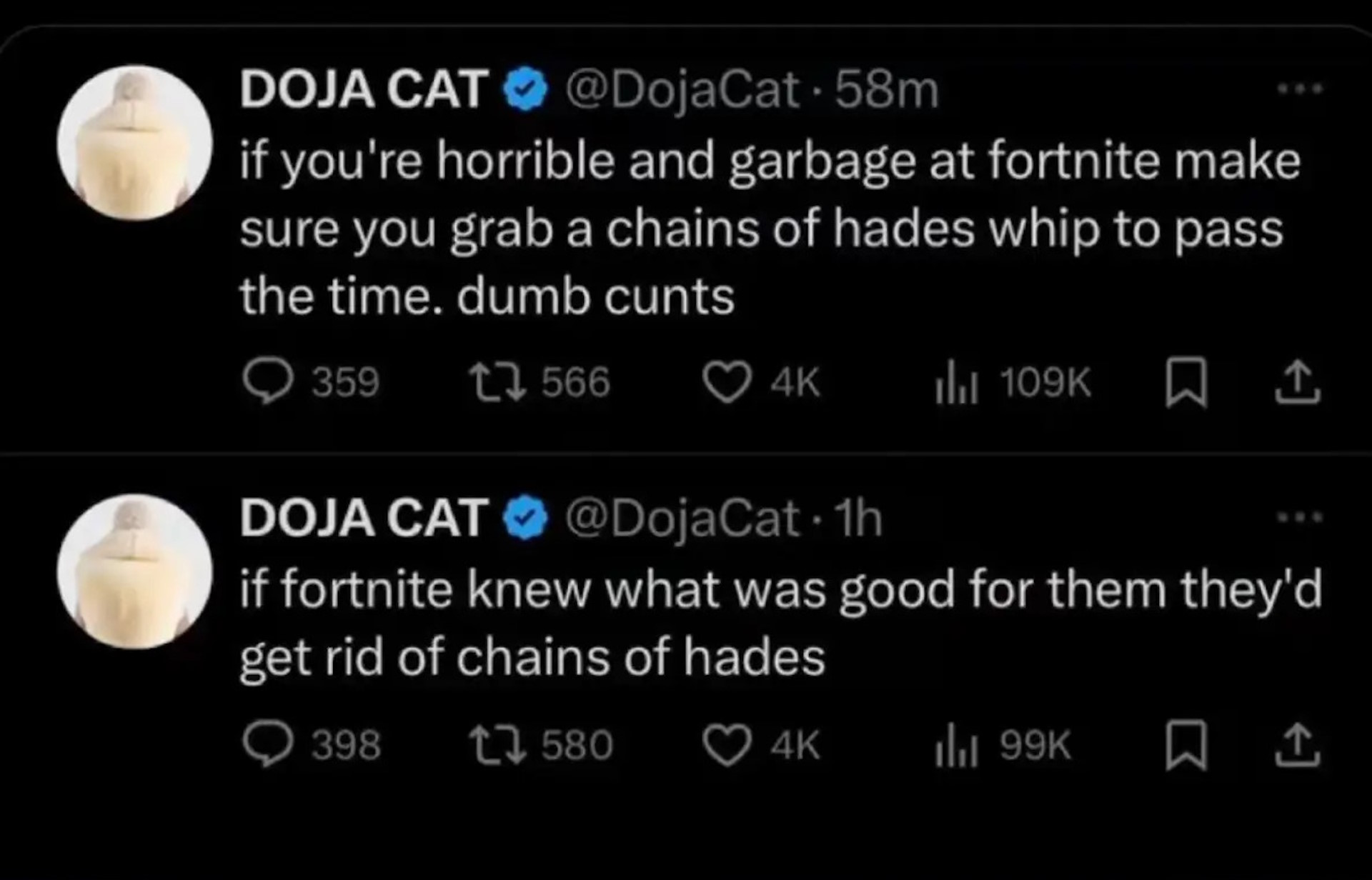 if you're horrible and garbage at fortnite make sure you grab a chains of hades whip to pass the time. dumb cunts. if fortnite knew what was good for them they'd get rid of chains of hades