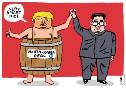 Political cartoon World Trump Kim Jong Un nuclear deal North Korea