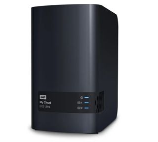 One of the best NAS drives, a WD MyCloud EX2 Ultra, on a white background