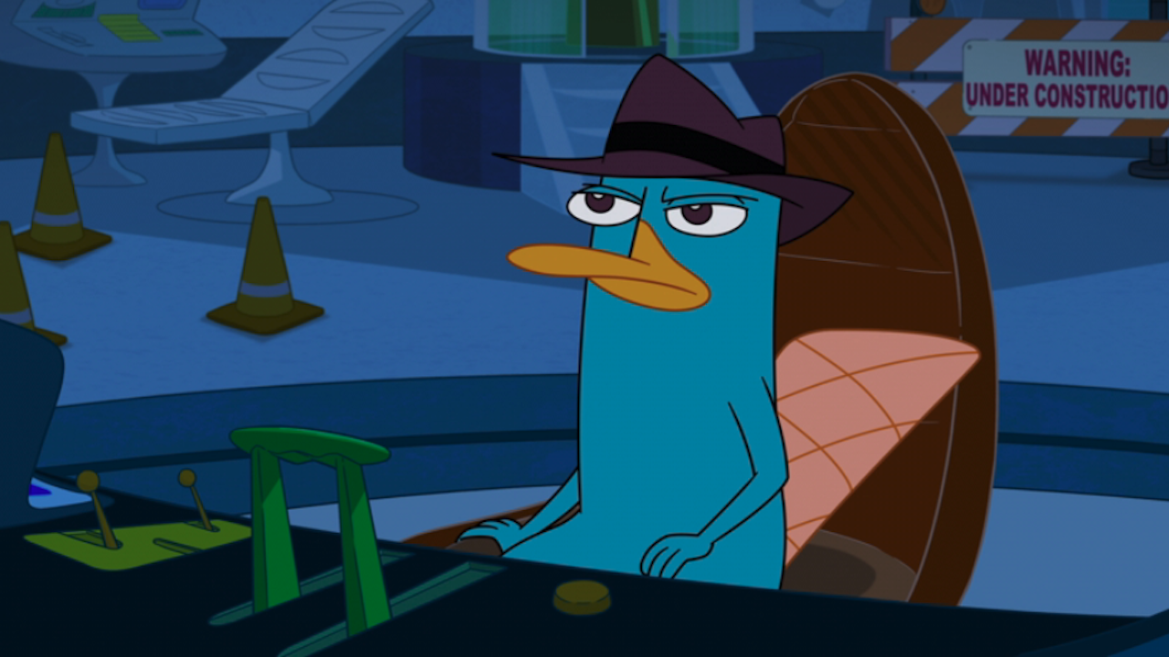 Perry the Platypus on a chair at headquarters in Phineas and Ferb