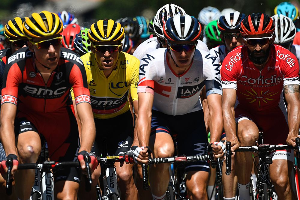 Greg Van Avermaet (BMC) wears the yellow jersey at the start of stage 6