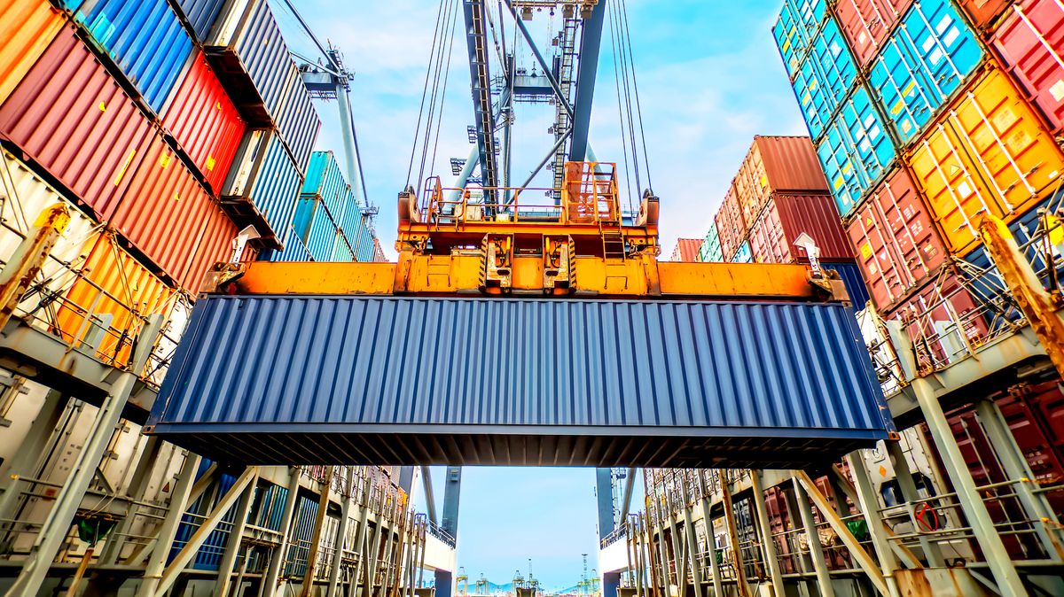 Shipping containers stacked on a dock