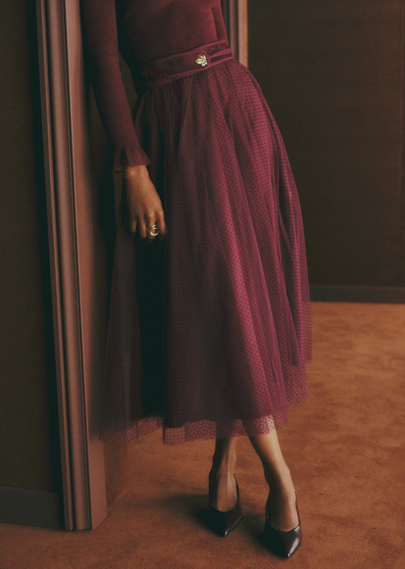 Masha Skirt - Burgundy Plumetis - Polyester - S&amp;eacute;zane