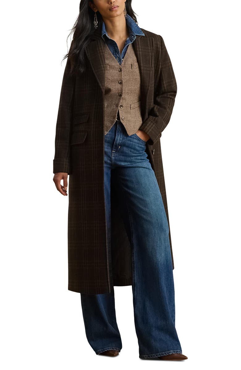 Longline Plaid Wool Blend Reefer Coat