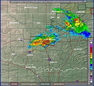 Here, a radar map showing the thunderstorms and tornadoes hitting the Oklahoma City metro area on Friday (May 31) night.