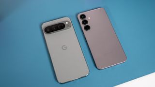 Comparing the size and shape of the backs of the Samsung Galaxy S25 Plus versus the Google Pixel 9 Pro XL