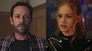 From left to right: a side-by-side of Luke Perry and Madelaine Petsch on Riverdale. 