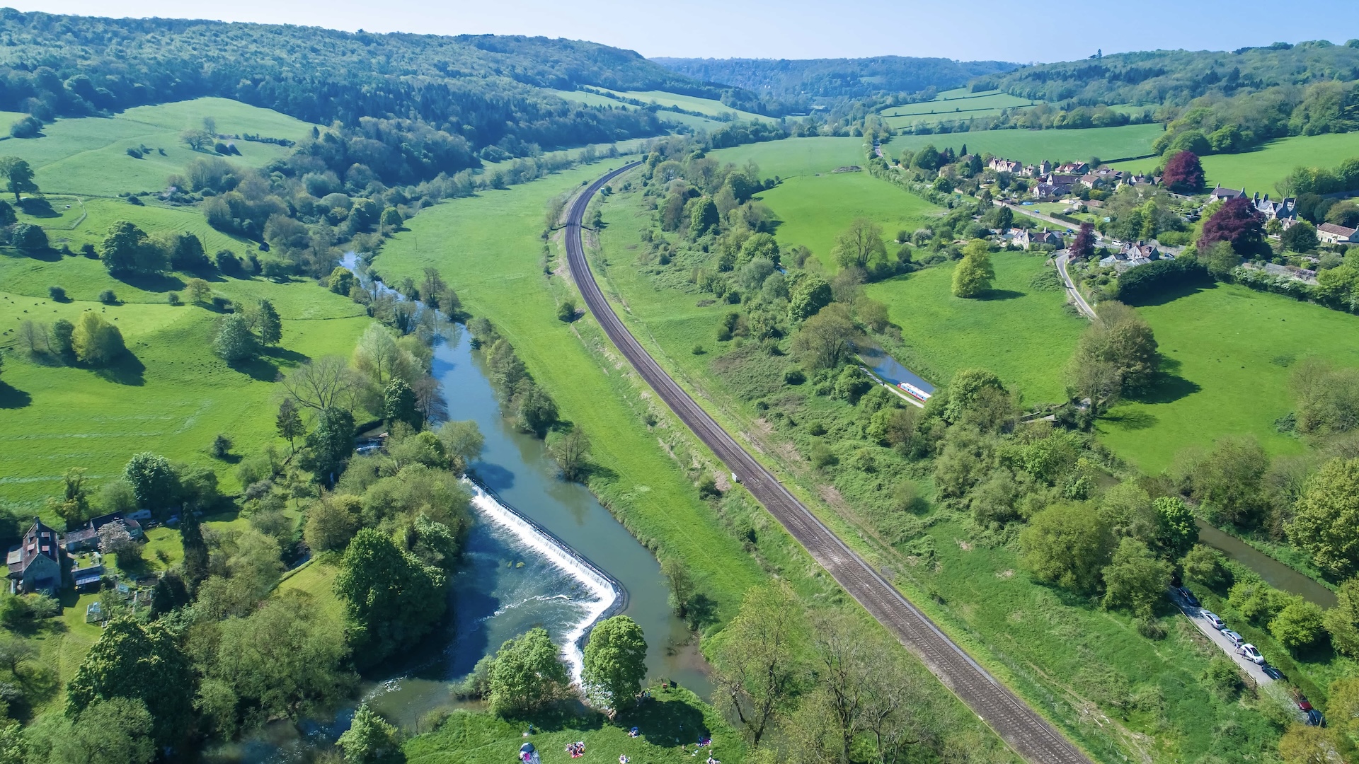 bird's eye view of Warleigh Weir on River Avon