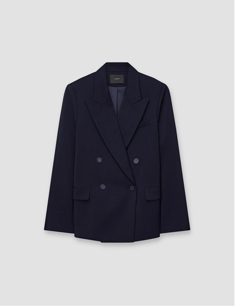 A navy double breasted jacket