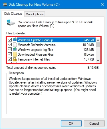 Disk cleanup free up space