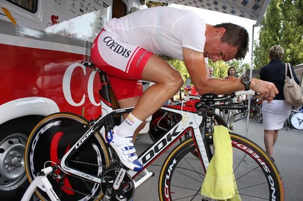 A rider warms up before the prologue
