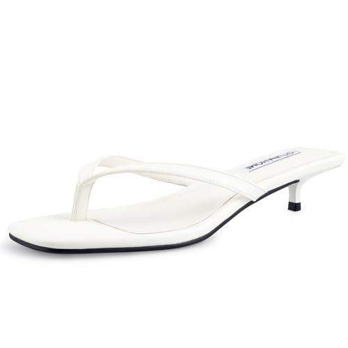 Stunahome Womens Kitten Heel Thong Sandals With Memory Foam Cute Flip Flop Heels for Women 1.4 Inches