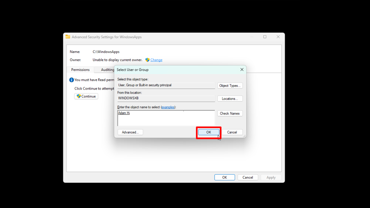 Step by step guide on how to access WindowsApps folders