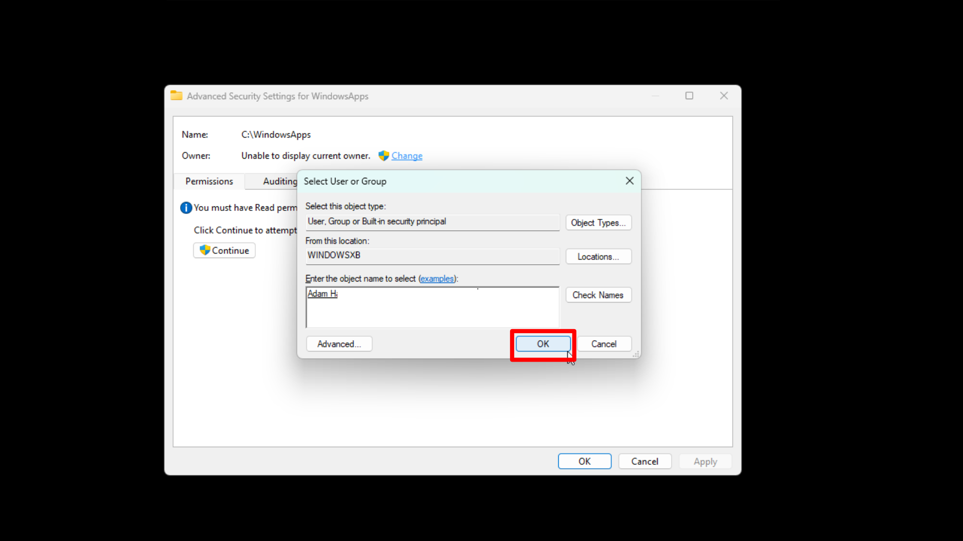 Step by step guide on how to access WindowsApps folders