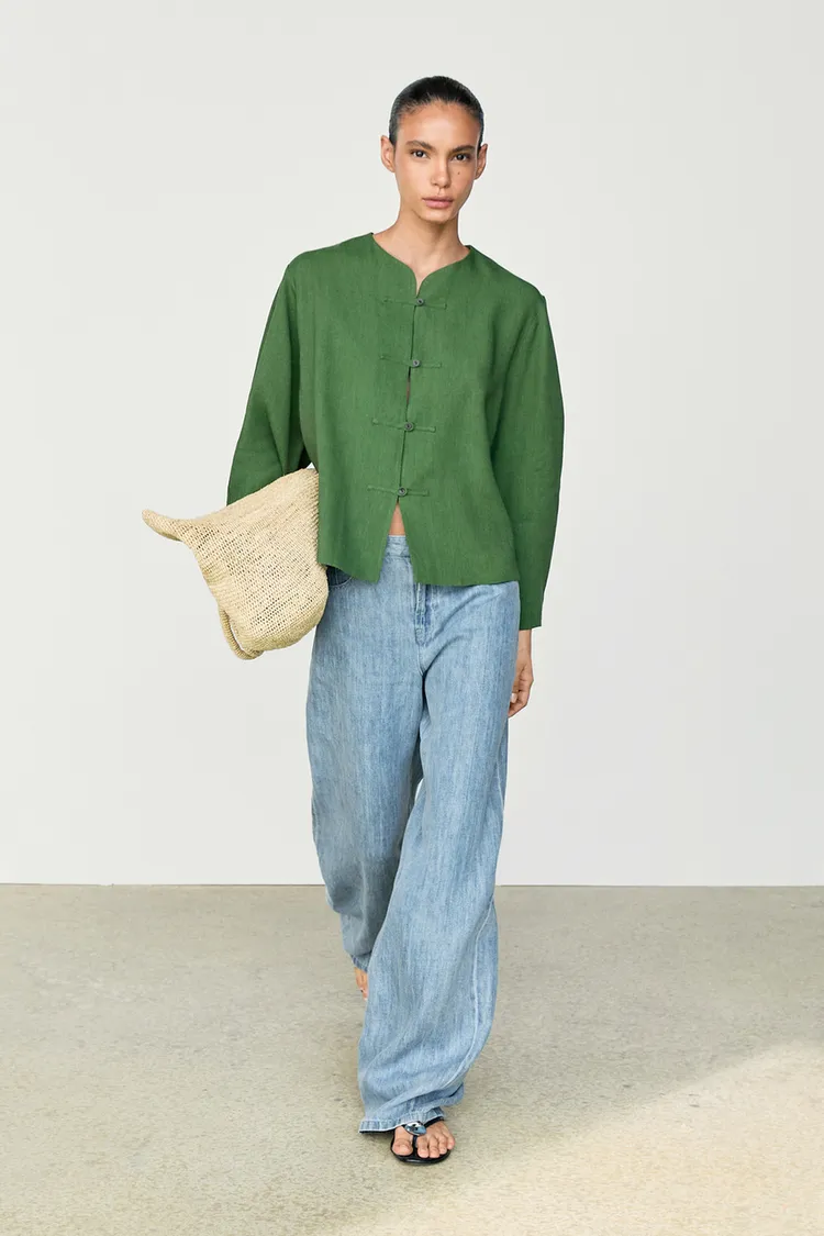 Massimo Dutti, Total Look Flowing Overshirt With Button Details