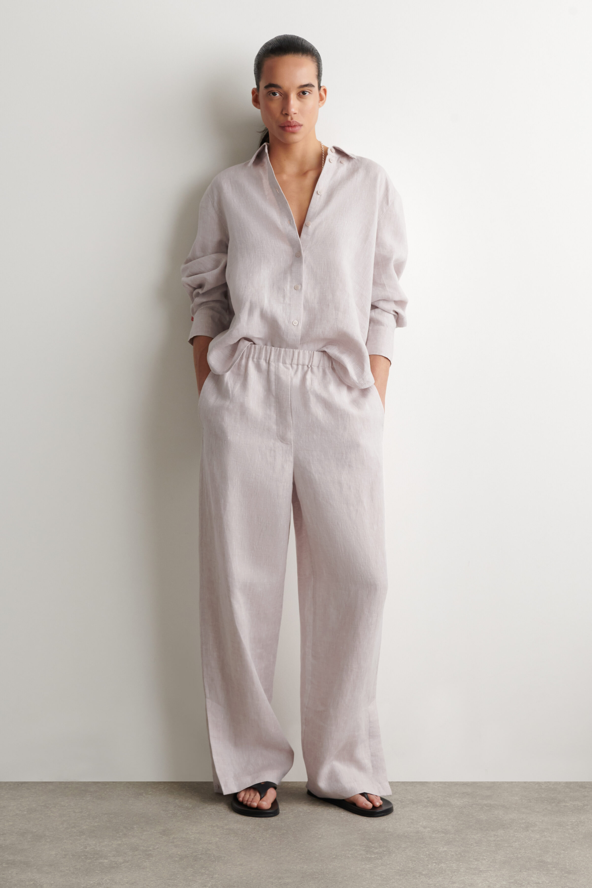 Elasticated Linen Barrel-Leg Trousers