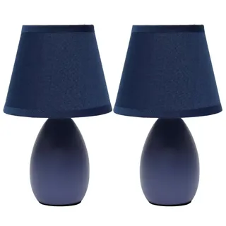 (set of 2) 9.45" Petite Ceramic Oblong Bedside Table Desk Lamps With Matching Tapered Drum Shade - Creekwood Home