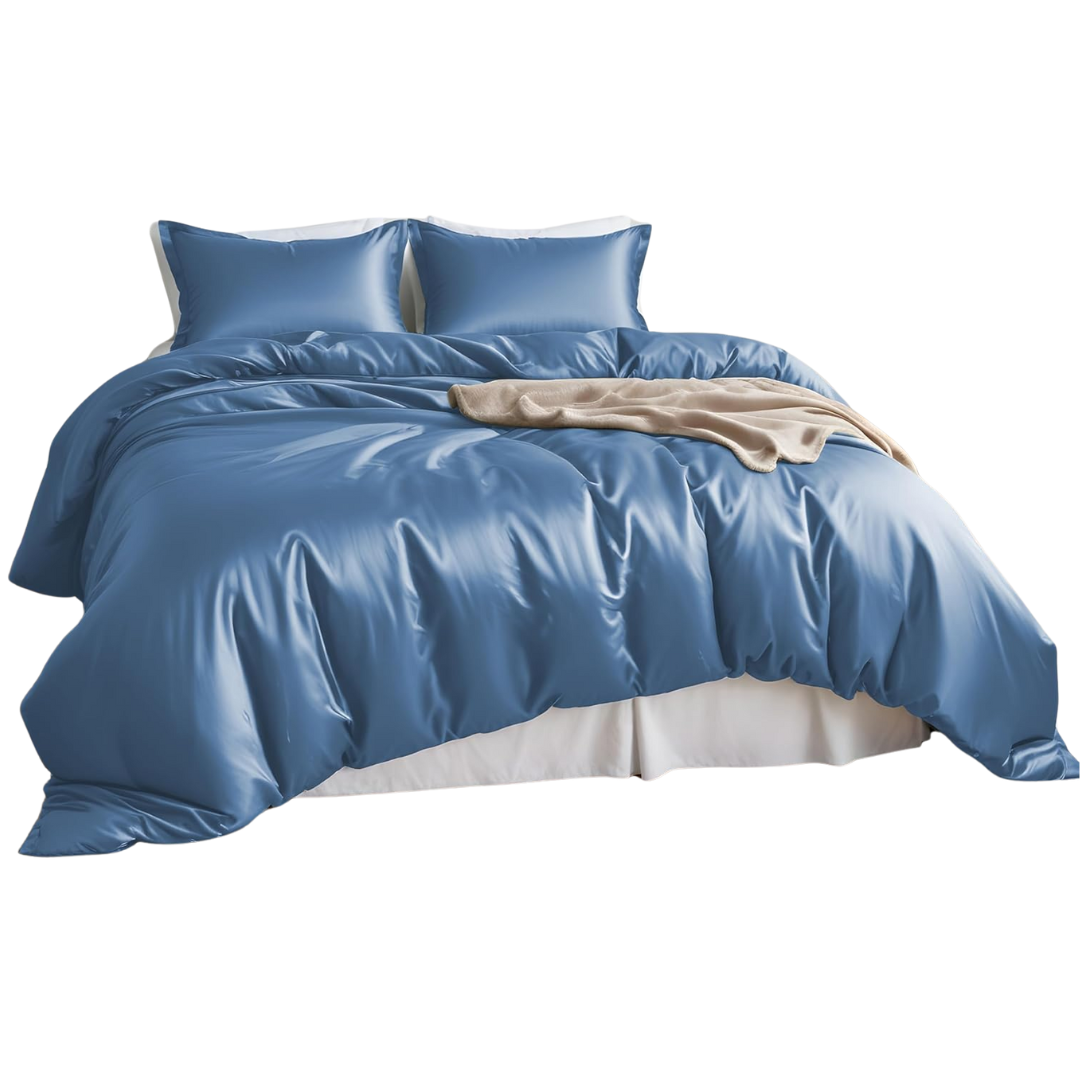 Linenwalas Bamboo Duvet Cover Set With Fitted Sheet Double Size Natural Bamboo Core Bedding Set 4 Pcs Soft Cooling Bedding Set Perfect for Hair & Skin (double, Bahamas Blue)