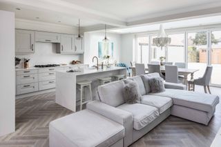 galley kitchen with island in kitchen extension