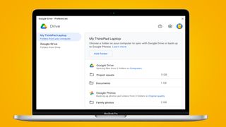 A laptop showing the new Google Drive desktop app
