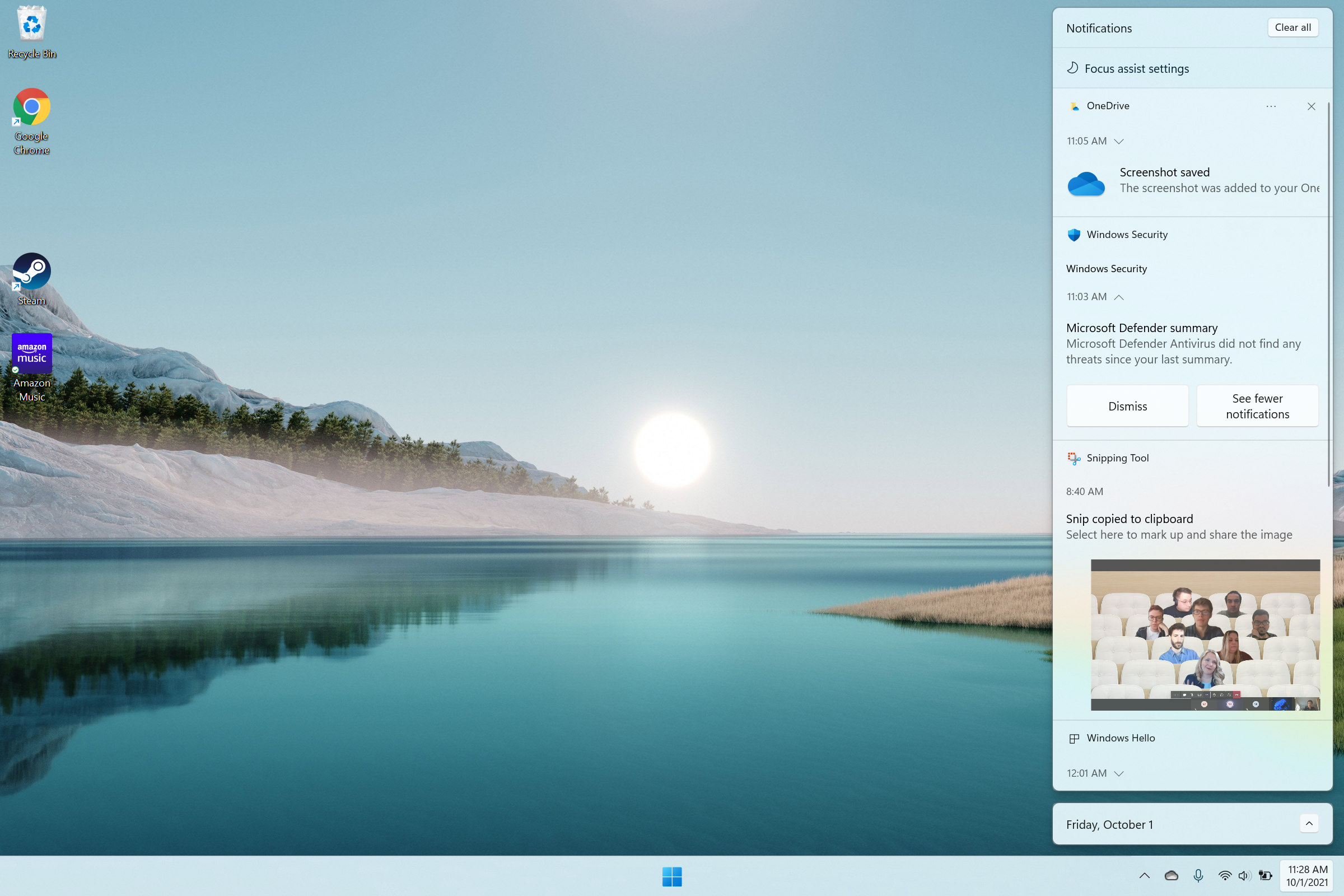 Windows 11 notification menu