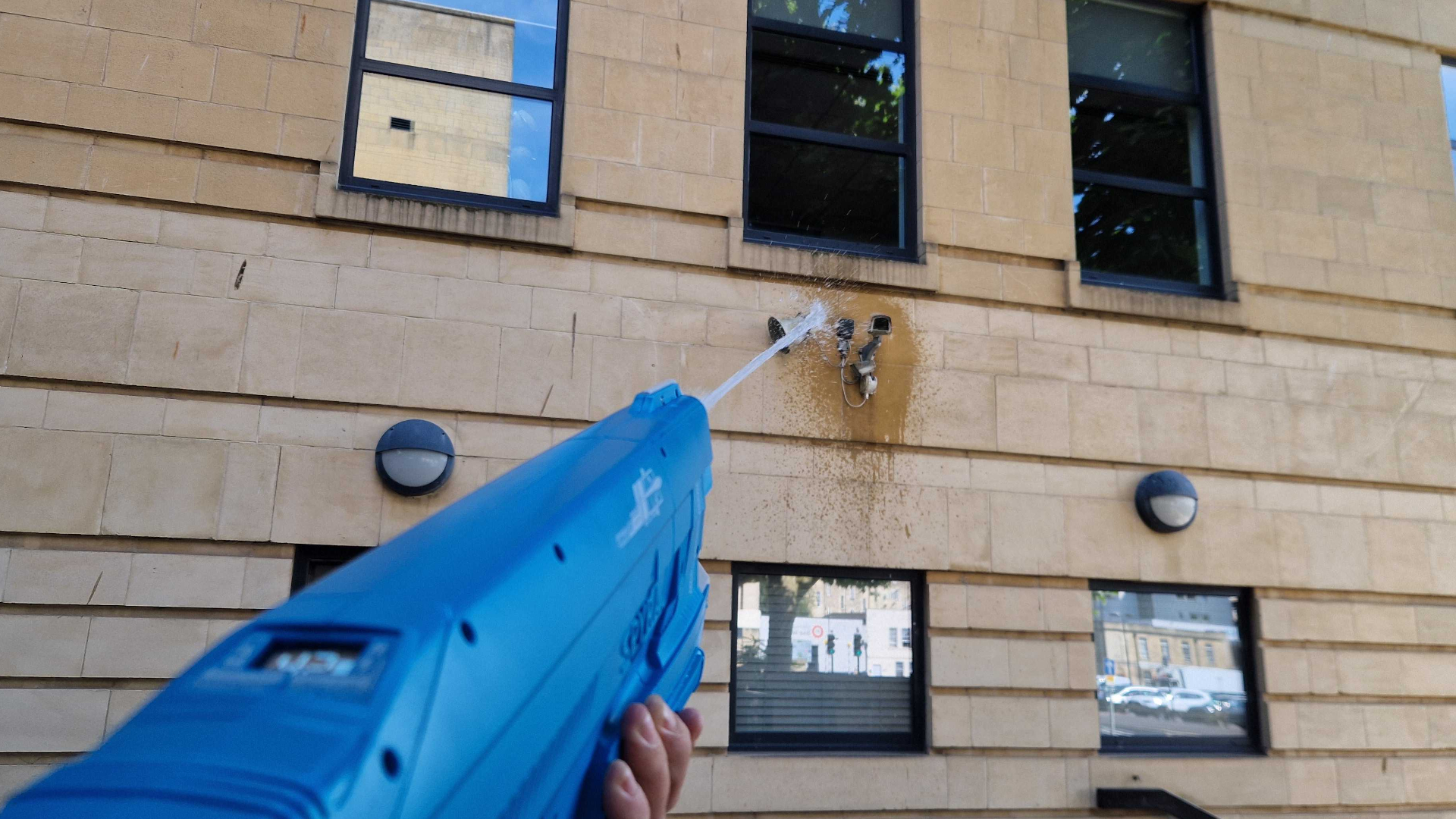 SpyraThree being fired at office security cameras