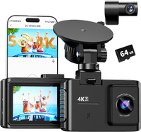 4K Dual Channel Dash Cam - 5GHz WiFi, Dash Camera for Cars with 64GB Card