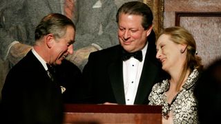 His Royal Highness Prince Charles, Prince of Wales (L) receives the Harvard Medical School Center for Health and the Global Environment?s 10th Anniversary Global Environmental Citizen Award from last year's winner, former Vice President Al Gore, and actress Meryl Streep at the Harvard Club January 28, 2007 in New York City. The prince received the award for his outstanding work towards protecting the global environment as part of a weekend visit to the U.S.