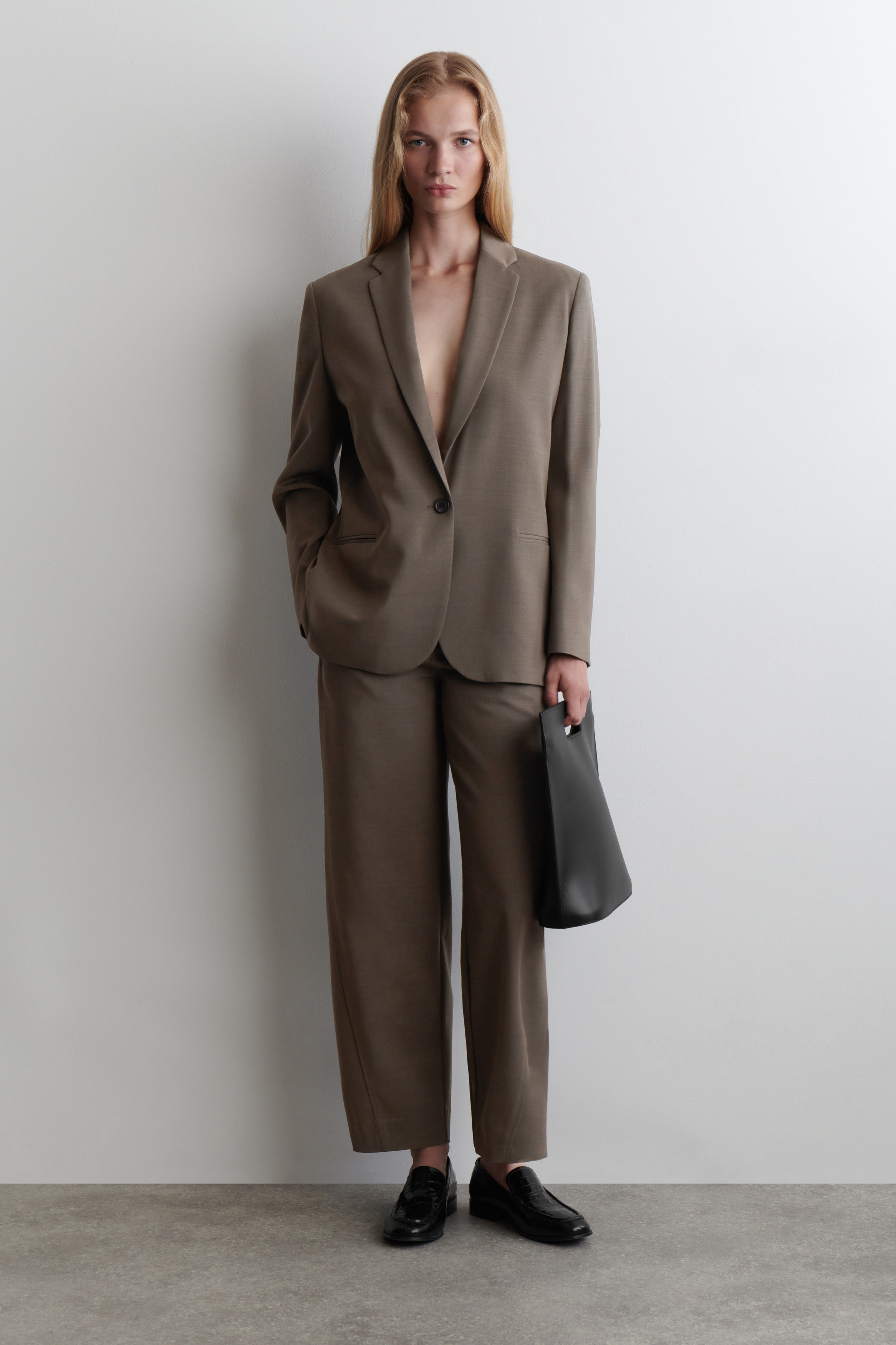 Cropped Wool Barrel-Leg Trousers