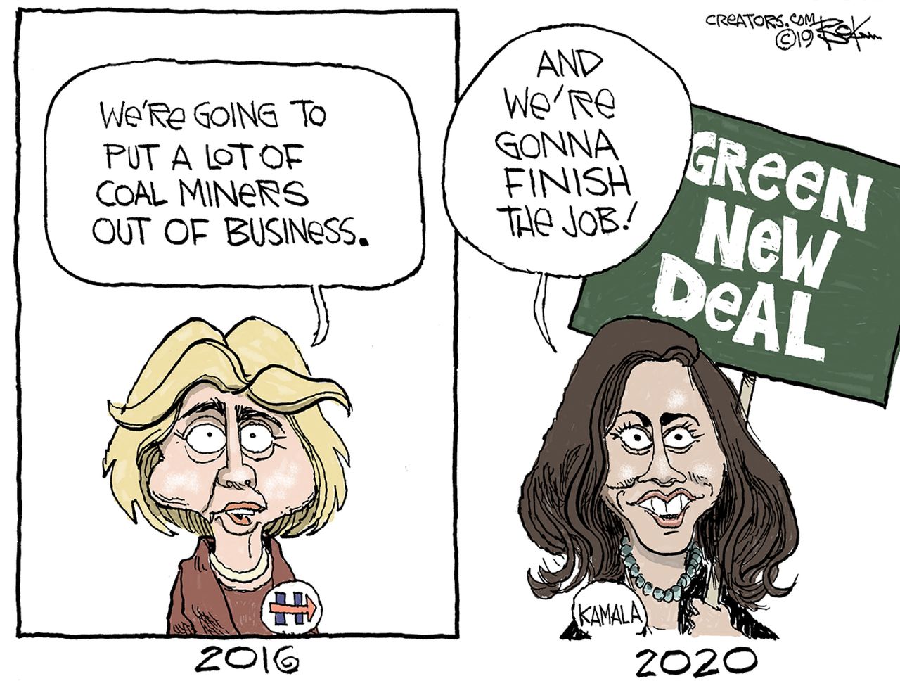 Political Cartoon U.S. AOC Green New Deal Hilary Clinton