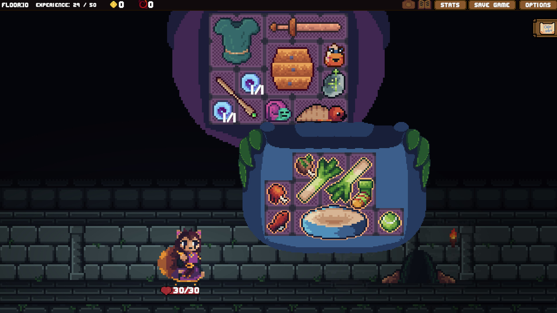 Epic Games freebies - a character in a dungeon with two backpacks inventories of items open