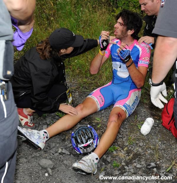 Alfredo Balloni (Lampre - Farnese Vini) was in the early break until he crashed.